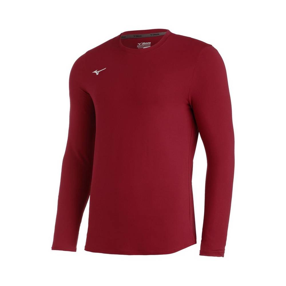 Mizuno Comp Diamond Long Sleeve Crew Férfi Futópóló Bordó CSL359076